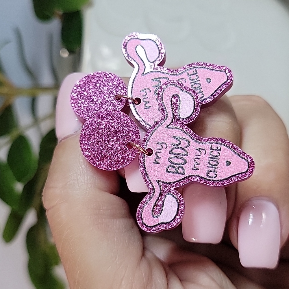My Body, My Choice Uterus Dangle Earrings, feminist, reproductive rights - Picture 5 of 5